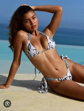 Bahimi Caicos Triangle Bikini Top White Snake Print Women Swim Sz. Medium